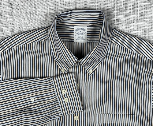 Brooks Brothers 1818 Gestreift Knopfleiste Langarm Herren M Bügelfrei Pima Baumwolle - Bild 1 von 9