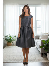 Alfred Sung Charcoal Gray Taffeta Cap Sleeve Cocktail Dress Size 6