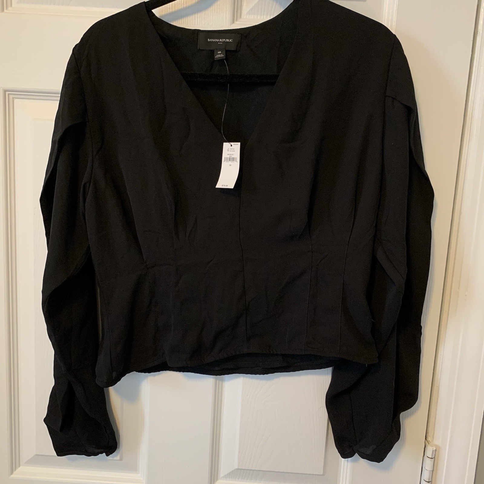 Nwt Banana Republic Womens Black Long Sleeve Chiffon Blouse Size 10