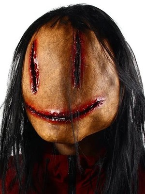 Halloween Bloody Smiley Face Mask Scary Cosplay Ghost Headgear for Adult Women