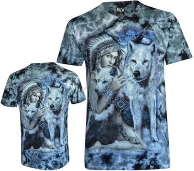 Tie Dye T-Shirt Indianer Indianerin tröstet Wölfe leuchten im Dunkeln von Wild