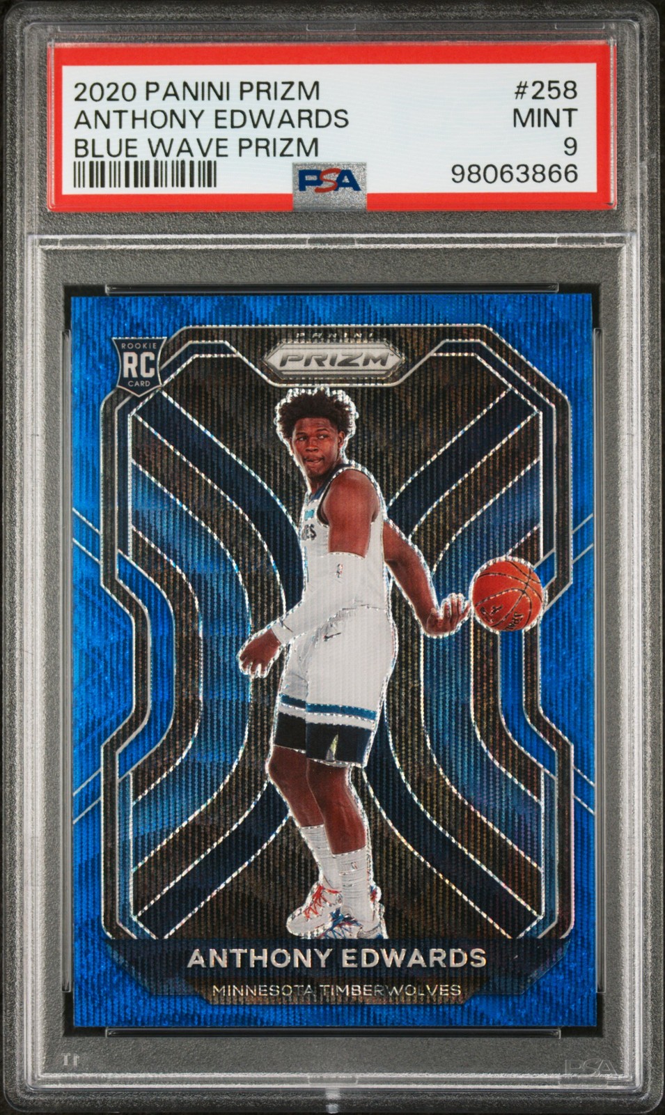 2020 PANINI PRIZM BLUE WAVE PRIZM #258 ANTHONY EDWARDS PSA 9