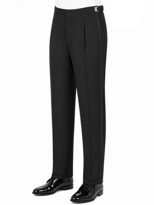Men's Black Wool Tuxedo Pants Single Pleat Regular Rise Adjustable 33-35'' Waist