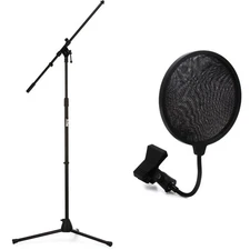 On-Stage MS7701B Euro Boom Microphone Stand and Nylon Pop Blocker - Black