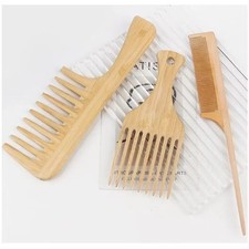 2pcs Bamboo Wooden Comb Set   Anti-Static Afro Pick  Beard Comb for Men/Women