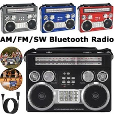 New Portable Retro AM/FM/SW 3-Band Radio With LED Flashlight Bluetooth Boombox
