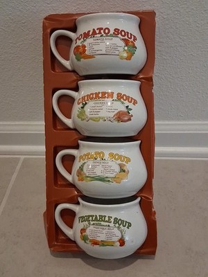 Caraway Naturals DAT'I DO-IT Vege Potato Tomato Chicken Soup Recipes Mug Set 4