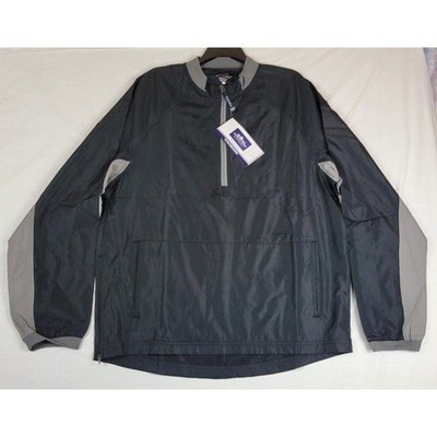 Charles River Apparel Mens Bunker Windshirt Black Grey 1/2 Zip Pullover 9942 L