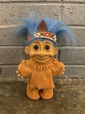 VTG Russ Native American Indian Blue Hair Troll Doll Headband Outfit 4