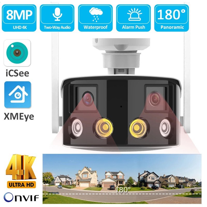 Telecamera Esterna iCSee 4MP 180°: WiFi Binoculare Dual Lens Smart AI