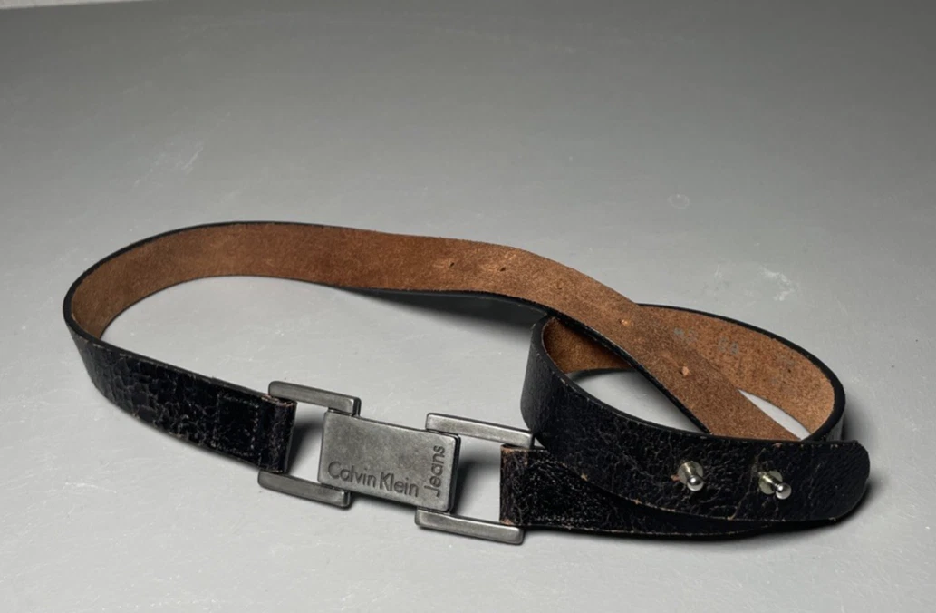 NWOT Calvin Klein Black Belt with Gold-Tone Plate Reading “Calvin Klein!” Calvin Klein Black Leather Belt Gold CK Logo | Mercari main image 4