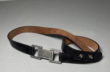 CALVIN KLEIN Black Leather Women's Skinny Dress Belt 32 Made In Italy