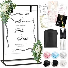 Wedding Welcome Sign Holder, Welcome to Our Wedding Sign Display Stand with L...