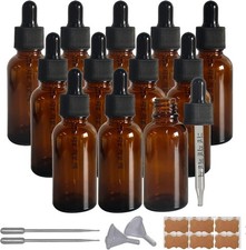 12 Pack 1oz Amber Glass Dropper Bottles Tincture Bottle with Eye