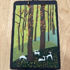 Painted Slate Art Fall Autumn Woodland Deer Wall Hanger Rustic Farmhouse Cottage
