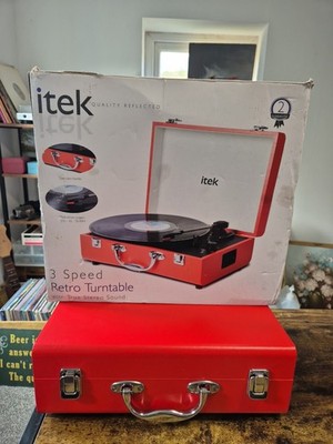 Itek Gehäuse Vinyl Plattenspieler 3 Geschwindigkeiten Turntable | rotes Gehäuse 33/44/75rpm tragbar