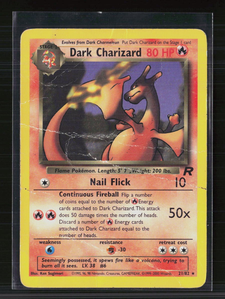 2000 Pokemon Team Rocket Dark Charizard #21/82 Rare Heavily Played Poor