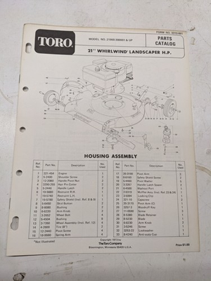 #ad TORO PARTS CATALOG LIST BOOK MANUAL 21” WHIRLWIND LANDSCAPER HP 21900 1973 MOWER $11.99