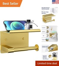 Elegant Brushed Gold Wall-Mounted Toilet Paper Holder - Convenient Storage Shelf