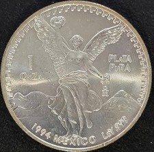 1994 Mexico 1 Onza Plata Pura 1 Ounce .999 Fine Silver Coin - Gem BU