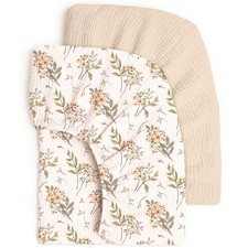 Lulumoon 2-Pack Muslin Cotton Fitted Crib Sheets - Boho Floral Standard Crib