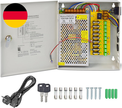CCTV Netzteil 12V 10A DC 120W, 9 Kanal Überwachungskamera Netzteilkasten Mit Met