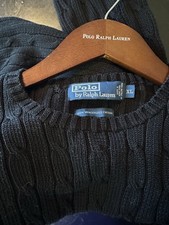 Polo Ralph Lauren L Black Crewneck Sweater 100 Mercerized Cotton NWOT Gorgeous