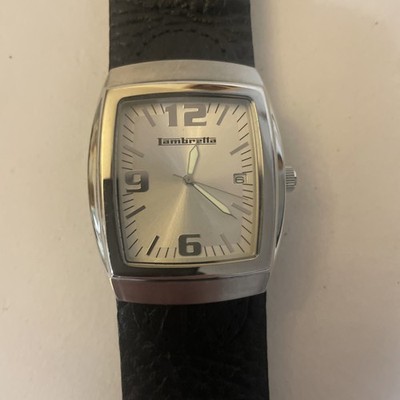 mens lambretta watch rectangle silver sunburst dial with date