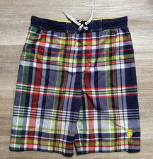 U.S. Polo Assn. Boys Plaid Swim Trunks L 14/16 Drawstring Lined Poly