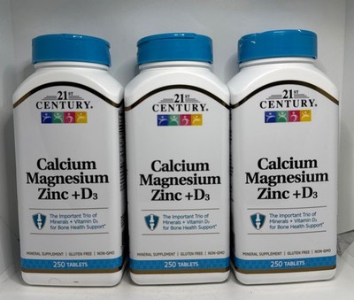 3X 21st Century Calcium Magnesium Zinc + D3 250 Tablets Exp 09/2028-New-US