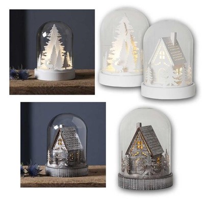 LED Deko Kuppel Glaskuppel Glocke, Weihnachten Winter Dekoration XMas mit Timer