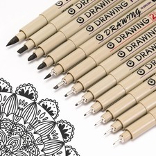 Fineliner Pens, 12 Pack Pen Set Black, Technical Drawing Pens for Artist No B...