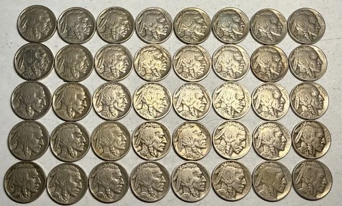 ROLL of 40 full date Indian Head BUFFALO NICKELS. Exact coins shown. #09