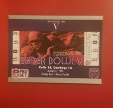 1990 Pro Set Football Super Bowl V Ticket Colts Cowboys #5 FREE SHIPPING