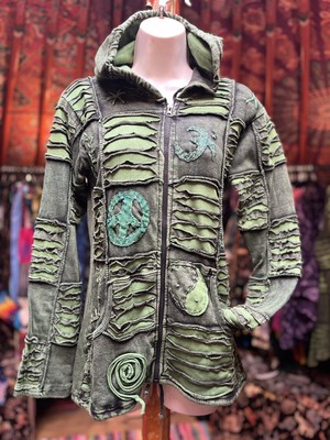 Ladies Cotton Hippy Boho Alternative Festival Hoodie Jacket Size 6-8 Pixie Hood