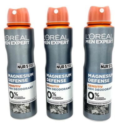   Loreal Men Expert Magnesium Defense Deo Spray ohne Aluminium Alkohol 3x 150ml 