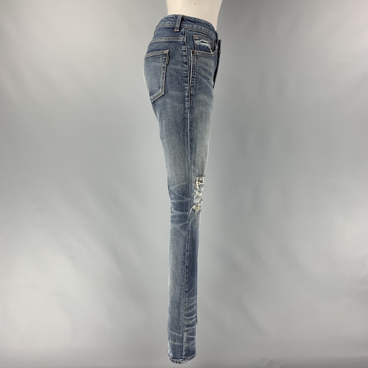 SAINT LAURENT Size 26 Blue Cotton Distressed Skinny Jeans | eBay
