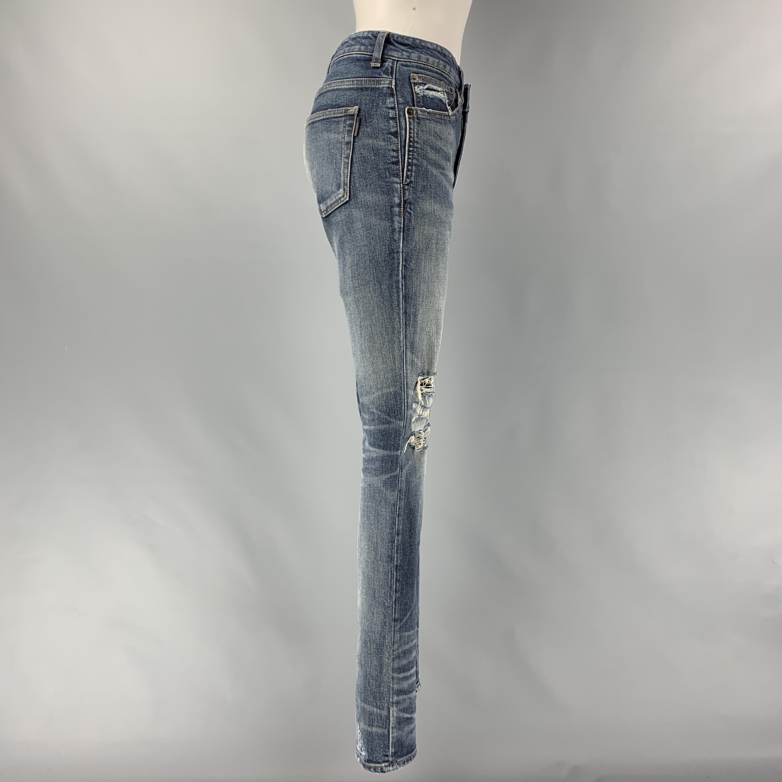 Jeans skinny blu Saint Laurent taglia 26 cotone effetto invecchiato