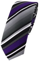 Schmale Tigertie Designer Krawatte In Lila Silber Grau Weiss Gestreift - Schlips