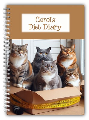 PERSONALISIERTES A5 DIÄT TAGEBUCH PLANER ERNÄHRUNGSTAGEBUCH ABNEHMEN ABNEHMBUCH FETTE KATZEN
