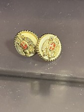 Vintage Red Gold Heraldic Shield Fleur de Lis Crown Gold Screw Earrings Cara