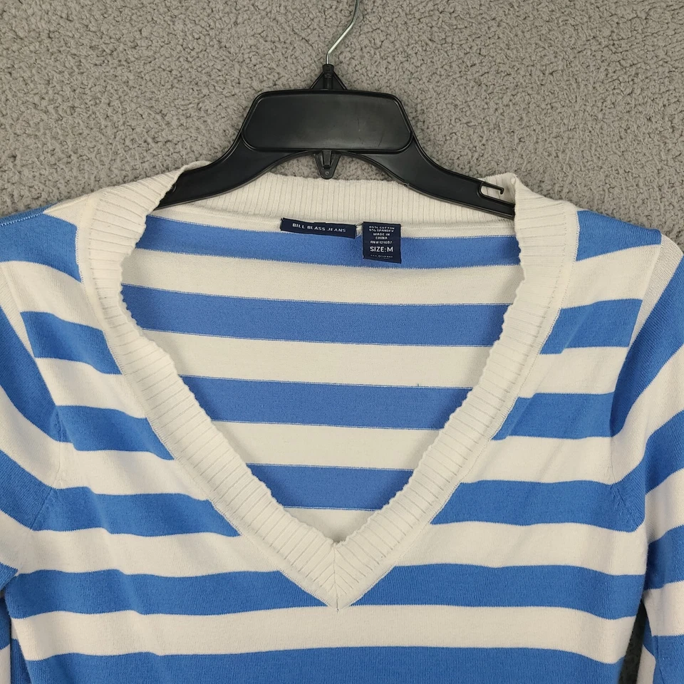 Suéter de mezclilla Bill Blass para mujer talla M azul blanco a rayas con ribete acanalado Foto 3 de 4