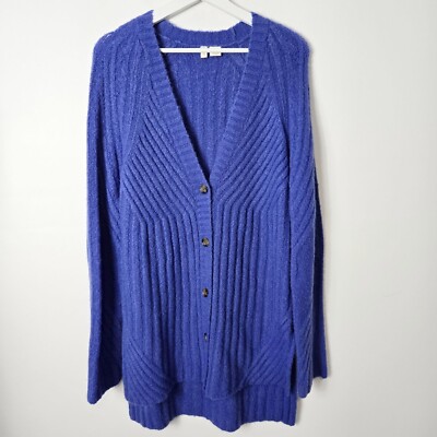 Athropologie Moth Size S Blue Ribbed Knit Long Sweater Cardigan