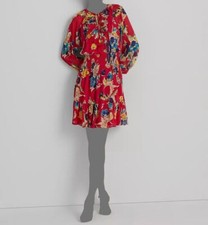 $185 Ralph Lauren Women's Pink Floral-Print Keyhole Split V Neck Dress Size 12