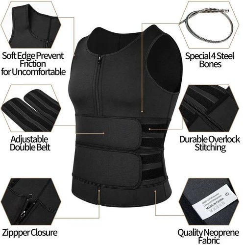 Mens Sauna Suit Sweat Vest Waist Trainer Body Shaper Tank Top Compression Shirt - Picture 5 of 30