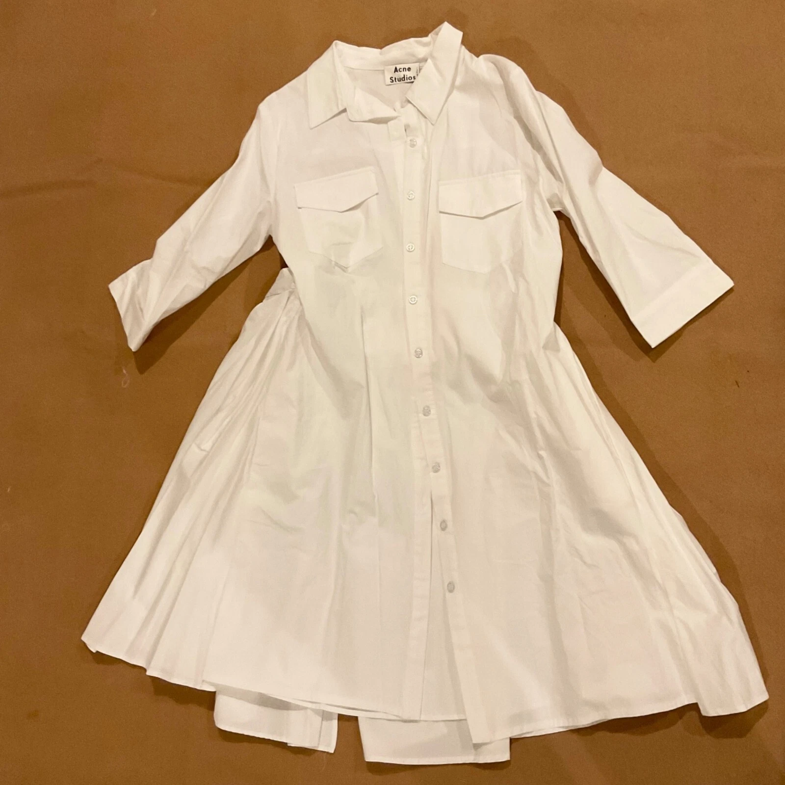 Camicia nuova senza etichette acne studios vita raccolta abito midi 2 vie cotone bianco taglia busto37
