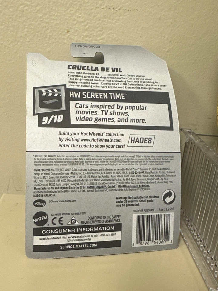 2018 Hot Wheels 101 ДАЛМАТИНЕЦ Cruella De Vil 343/365 экранное время 9/10 некоторый износ - Изображение 2 из 2