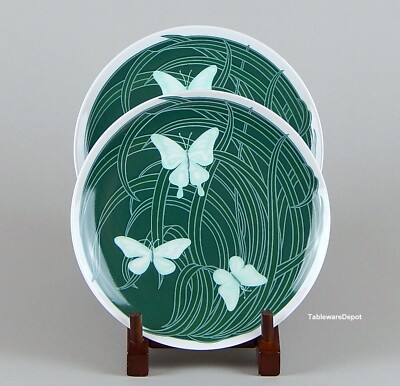 Neiman Marcus, 2 Appetizer/Dessert Plates MINT/SUPERB+, White Butterflies, Green
