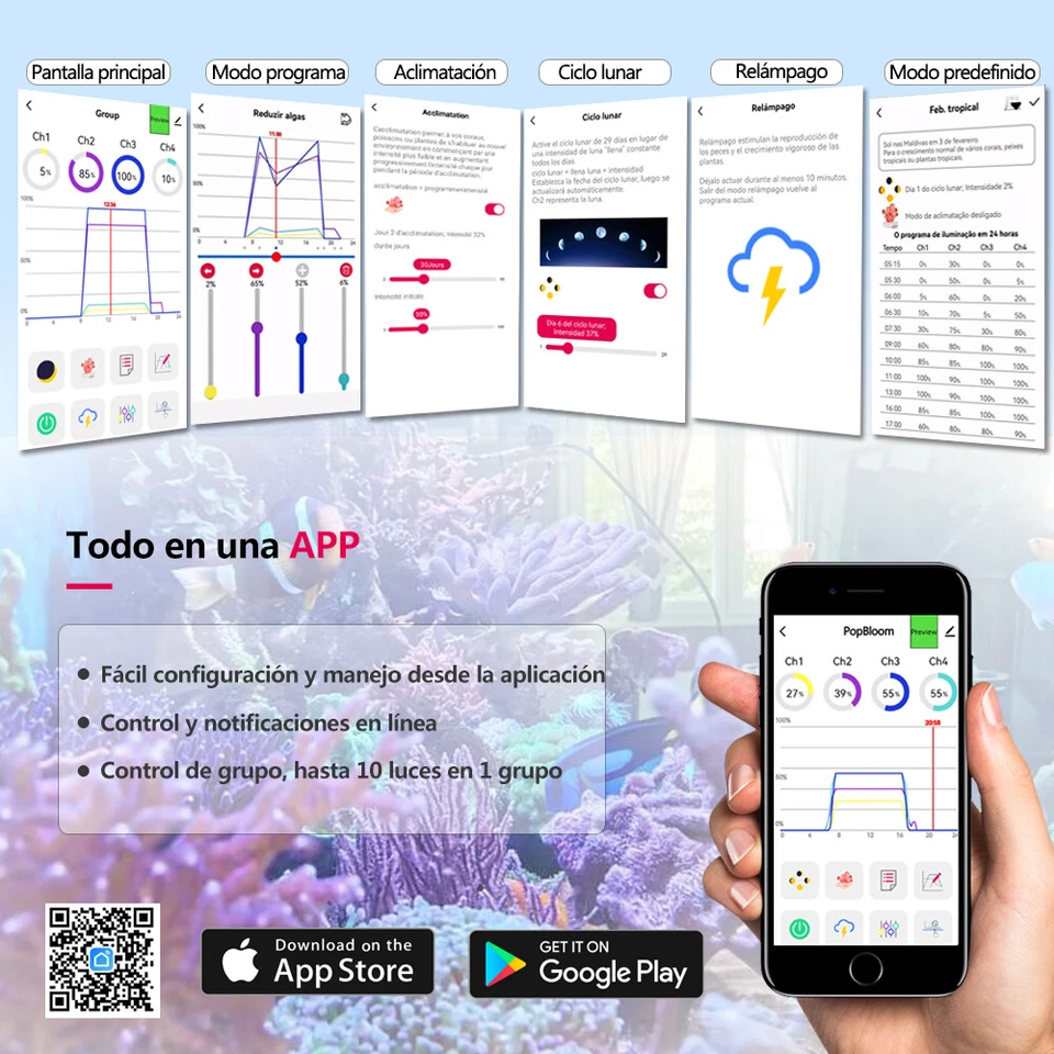 PopBloom RL90 WiFi luz acuario marino coral lampara led marino reef SPS LPS - Imagen 3 de 4