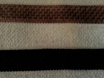 5.5 YARDS 0F BLACK OR BROWN WEBBING WEAVED PATERN LOOPED EDGES 1.25'' WIDE.
